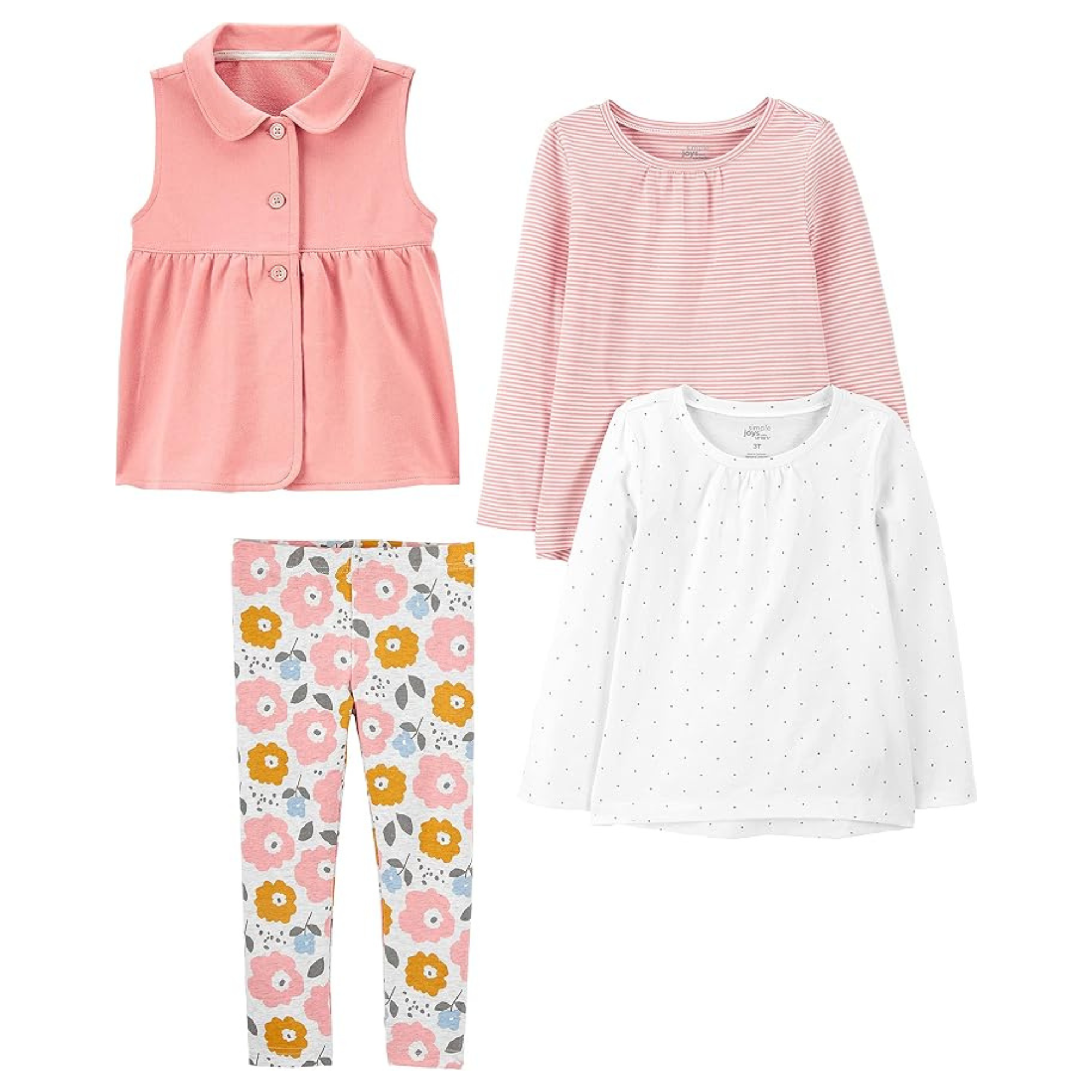 Conjunto Infantil Simple Joys by Carter's – 4 Peças | Rosa, Listrado, Branco com Poá e Floral (2 a 8 anos)
