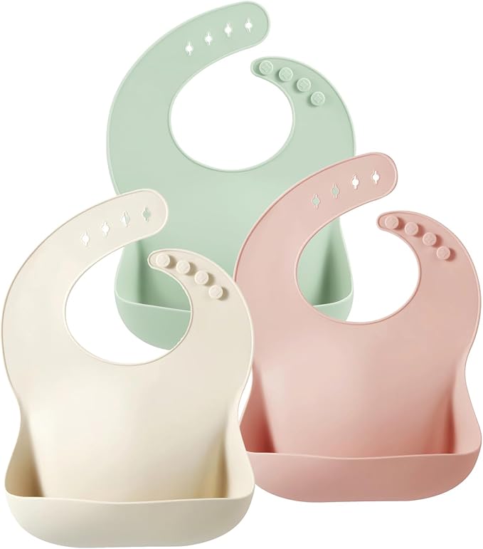 PandaEar Kit com 3 Babadores de Silícone Impermeável – Macio, Unissex, 10-72 Meses, com Bolso Coletor
