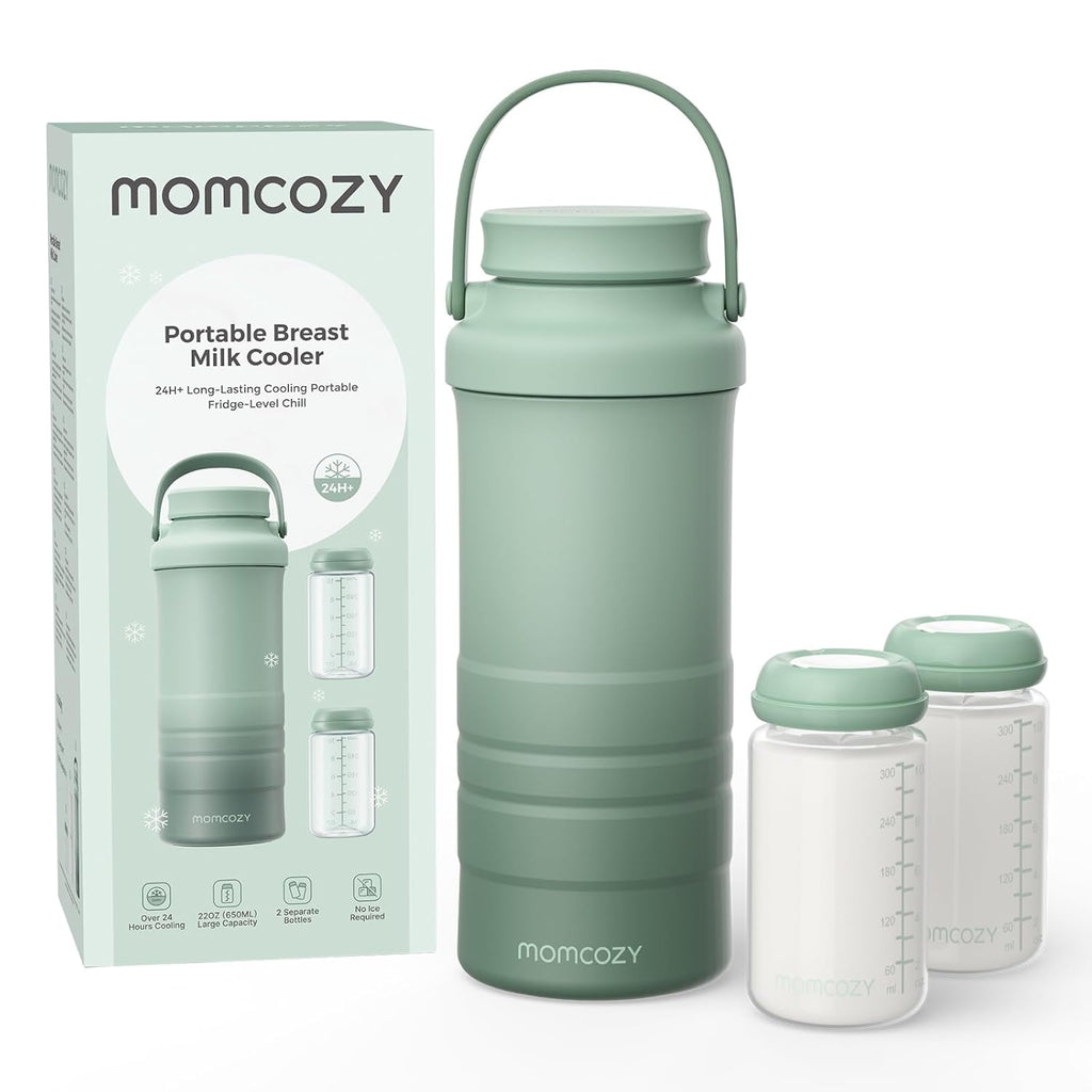 Momcozy Resfriador Portátil de Leite Materno 650ml – Resfriamento 360° por 24 Horas com 2 Mamadeiras