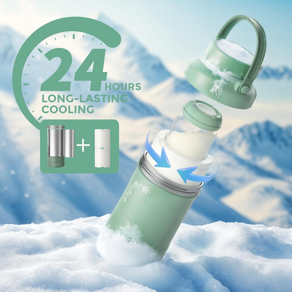 Momcozy Resfriador Portátil de Leite Materno 650ml – Resfriamento 360° por 24 Horas com 2 Mamadeiras