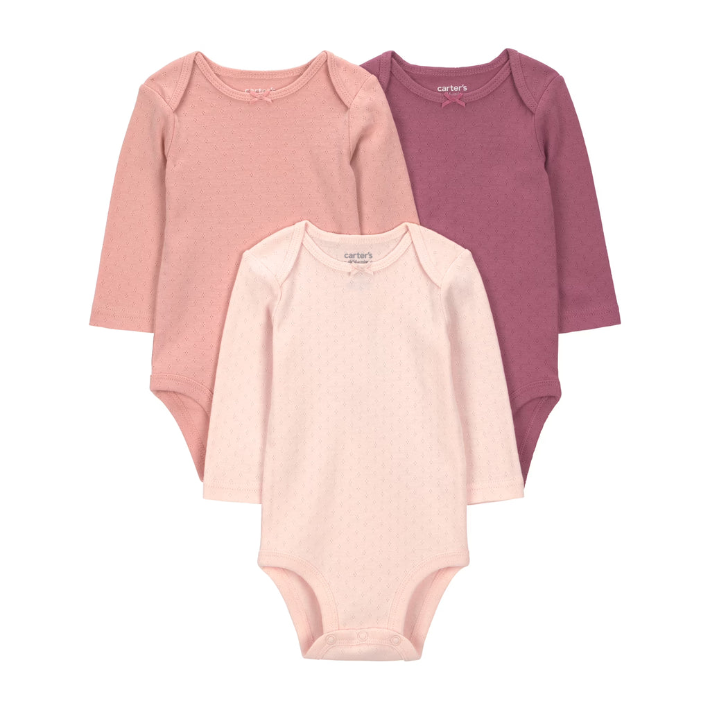 Kit com 3 Bodies de Manga Longa Carter's Child of Mine - Rosa