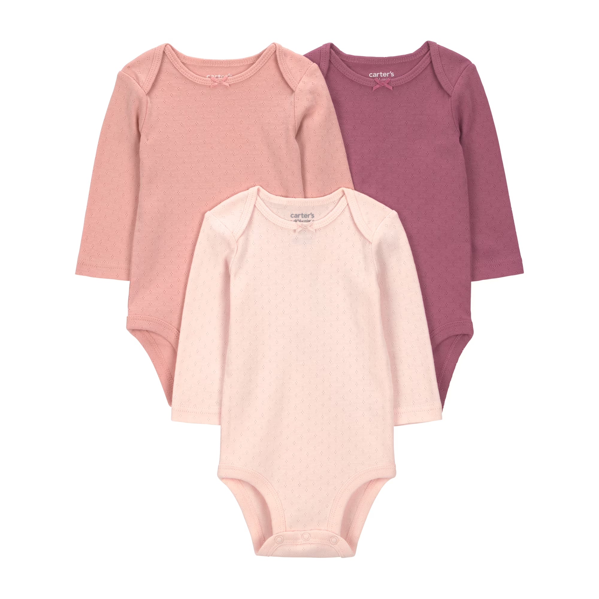 Kit com 3 Bodies de Manga Longa Carter's Child of Mine - Rosa
