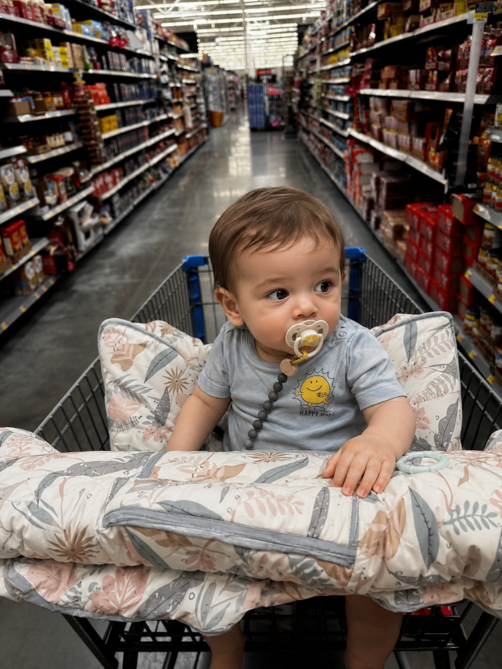 DoDoNiCi Capa de Carrinho de Compras 2 em 1 – Capa para Cadeirão e Carrinho, Acolchoada, Bolso Celular, Lavável, Estampa Folhas