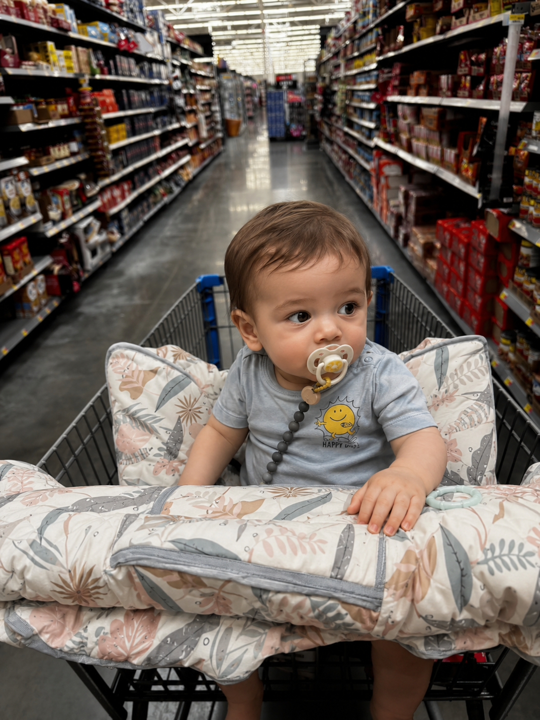 DoDoNiCi Capa de Carrinho de Compras 2 em 1 – Capa para Cadeirão e Carrinho, Acolchoada, Bolso Celular, Lavável, Estampa Folhas