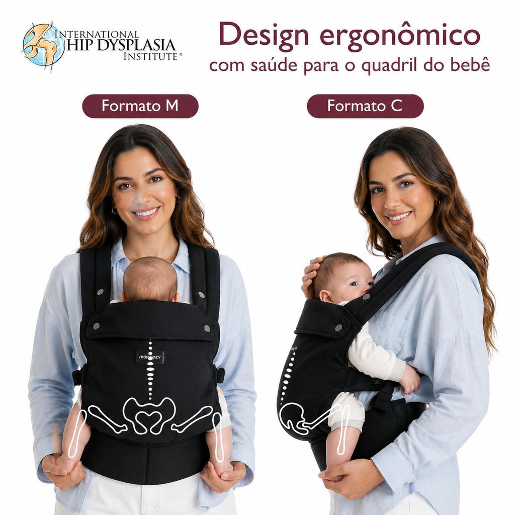 Momcozy Canguru Ergonômico PureHug – Leve, Suporte Lombar Reforçado, Mãos Livres, 3,2–20kg, De Bebê a Criança, Preto