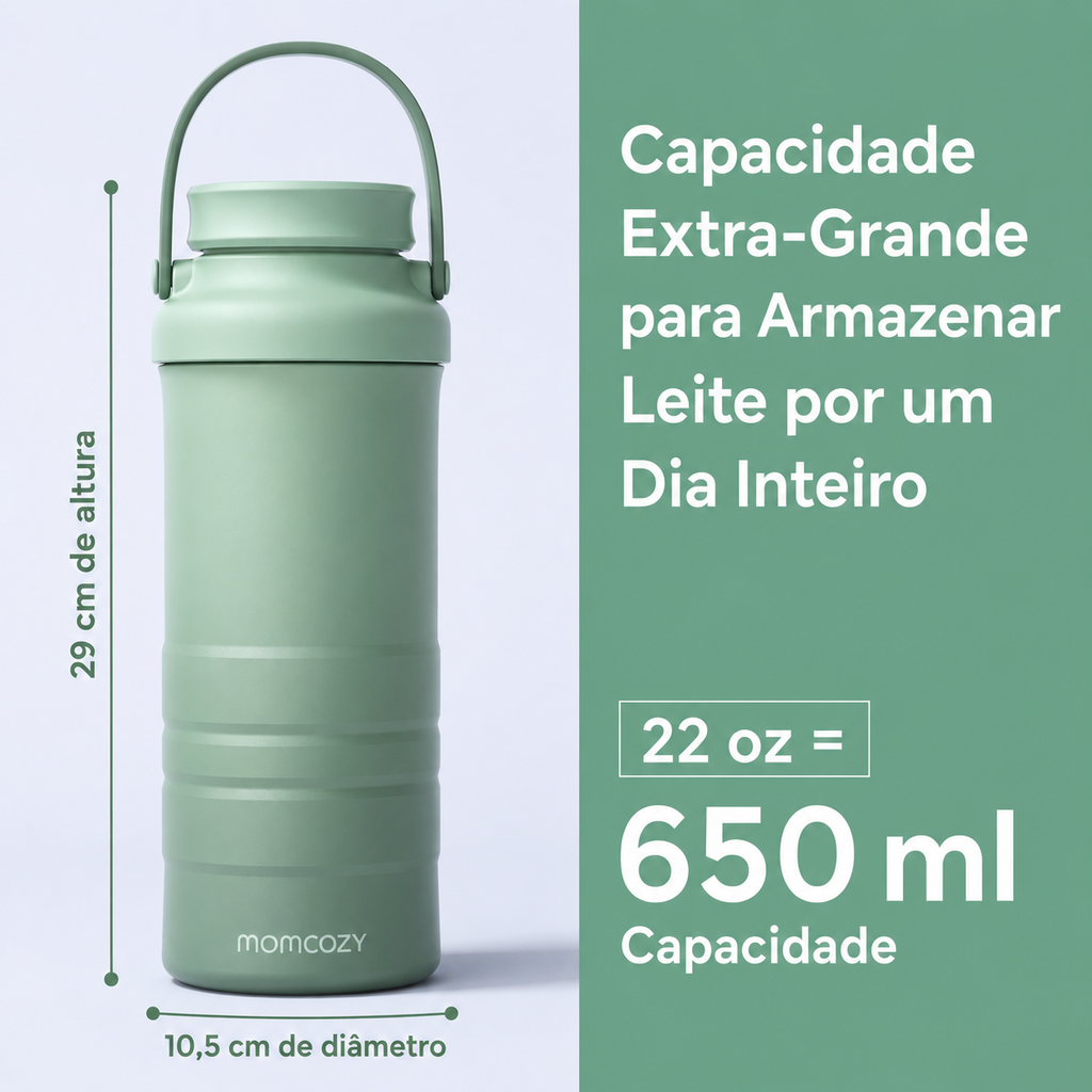 Momcozy Resfriador Portátil de Leite Materno 650ml – Resfriamento 360° por 24 Horas com 2 Mamadeiras
