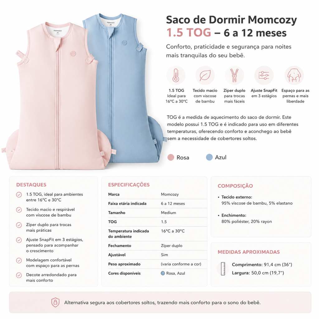 Saco de Dormir Momcozy 1.5 TOG – 6 a 12 meses
