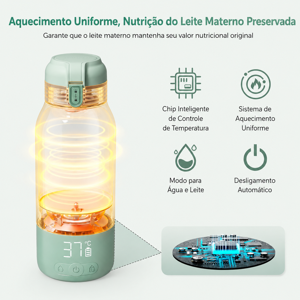 Momcozy Aquecedor Portátil de Mamadeiras para Viagem – 2 Modos de Aquecimento, 500ml, Bateria de Longa Duração