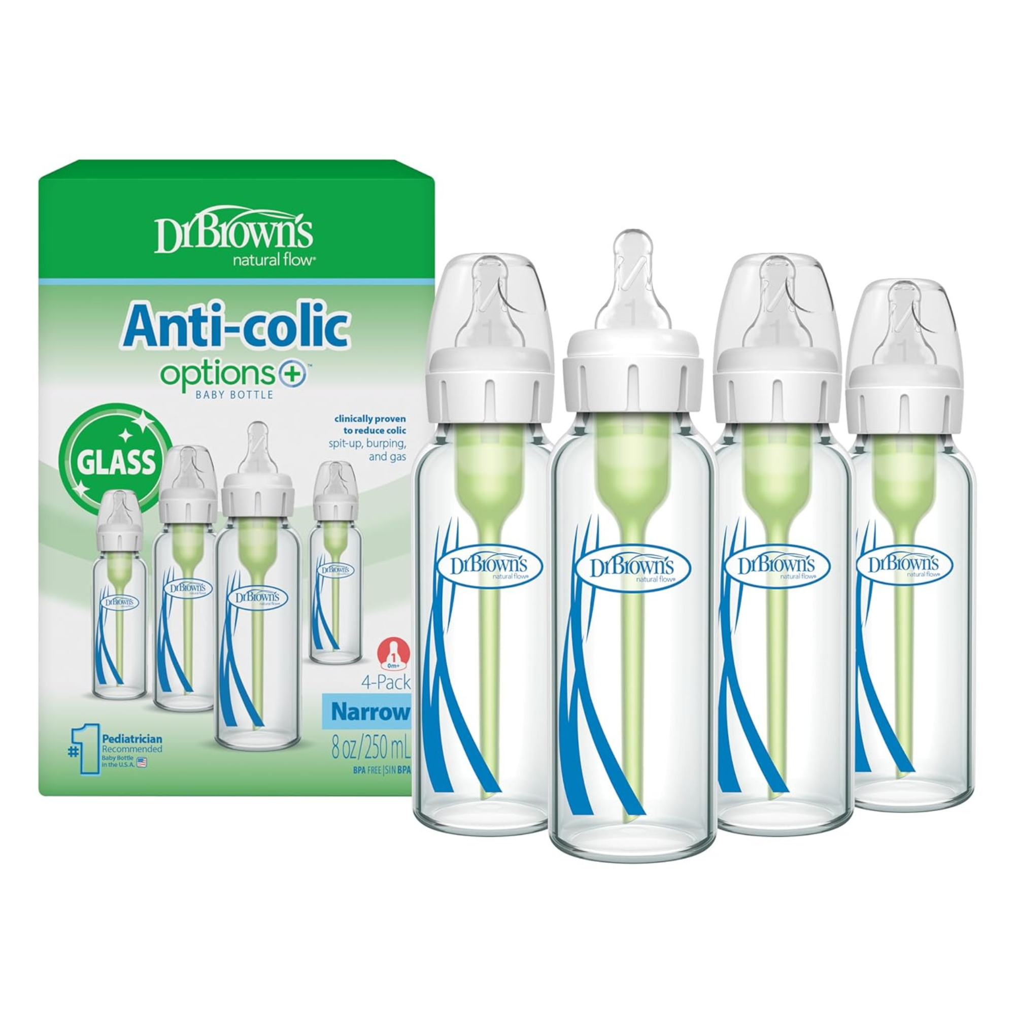 Mamadeira Dr. Brown’s Options+ Anticólica de Vidro – 250 ml (Kit com 4)